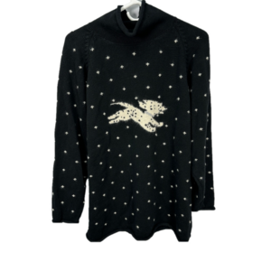 Vintage Knit Dalmation Dog Black Turtleneck‎ Sweater XL